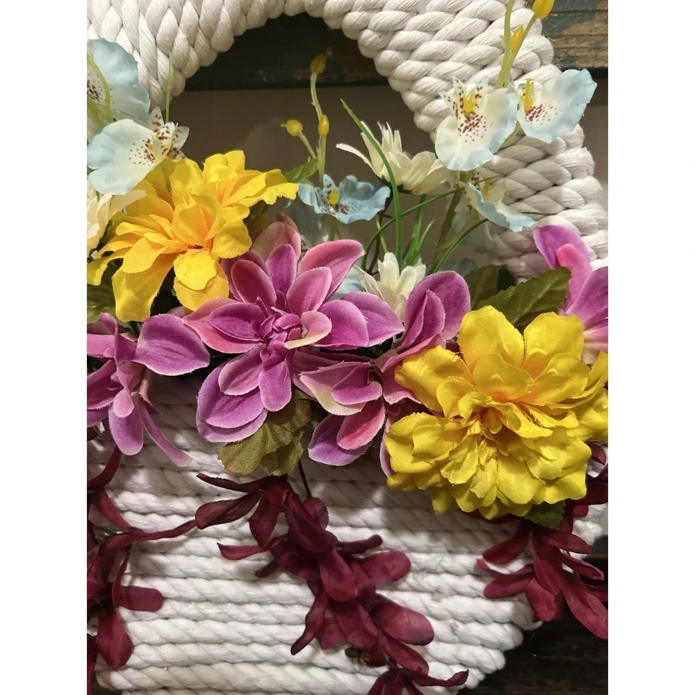 Handcrafted Rope And Floral Easter Basket Wreath